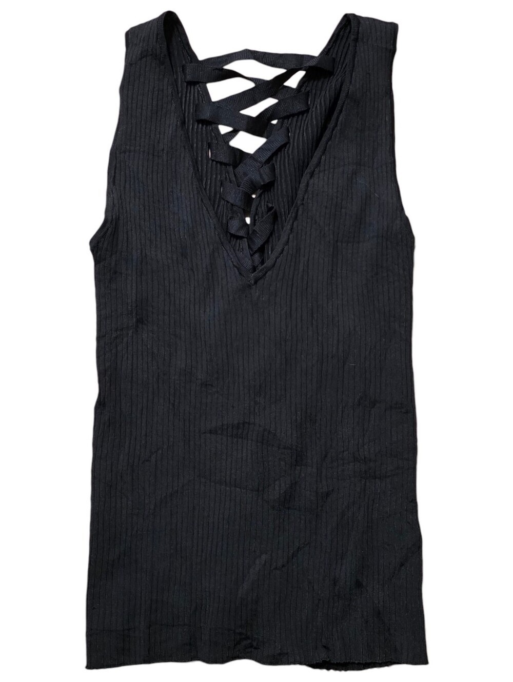 Zara knit ribbed lace up back tank top